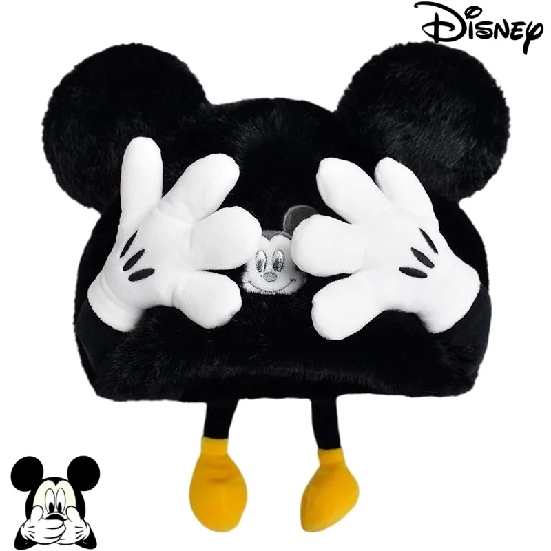 

DisneyНовая зимняя плюшевая вязаная регулируемая женская шапка с защитой ушей с Микки Маусом, студенческая морозостойкая утолщенная шапка с вышивкой