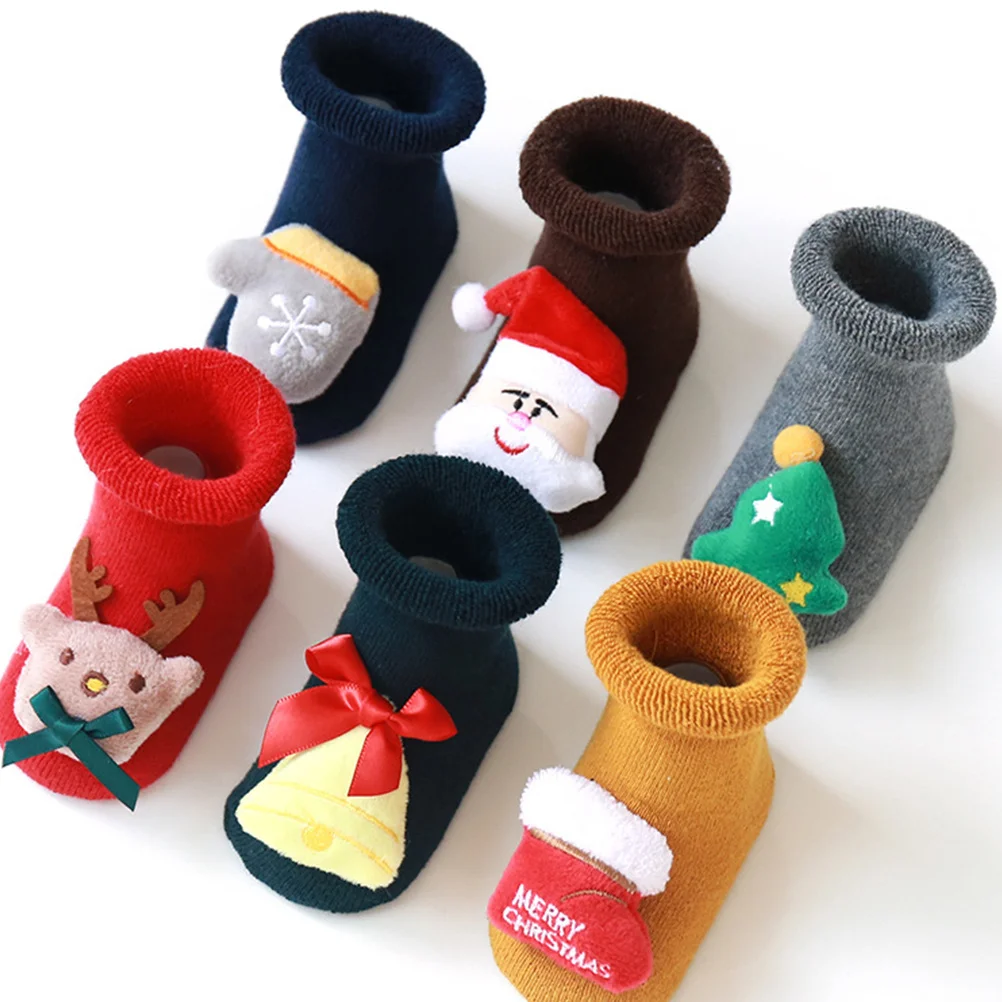 

1 Pair Christmas Socks For Baby Kids Cotton Anti-Slip Warm Room Socks Comfortable Adorable Cartoon Design Gift Children