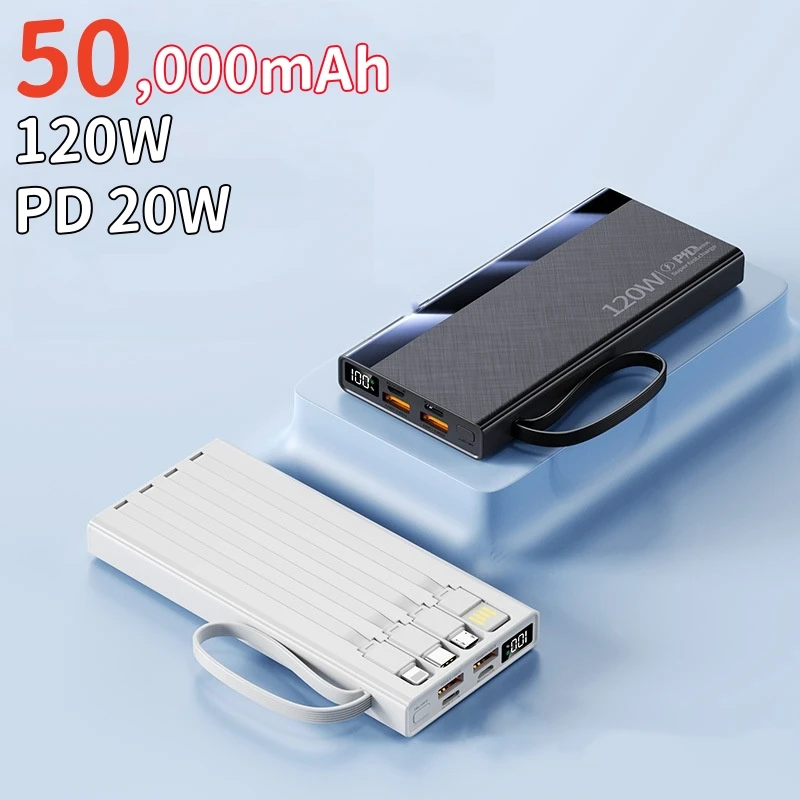 NEW Power Bank For Xiaomi 50000mAh 120W Super Fast Charging Battery High Capacity Digital Display Power Bank