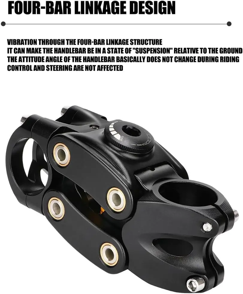 Suspension Stem, 7 Degree 45mm Height Rise Adjustable Bicycle Handlebar Stem for Shoulder Comfort, Shock-Absorbing Short Handleb