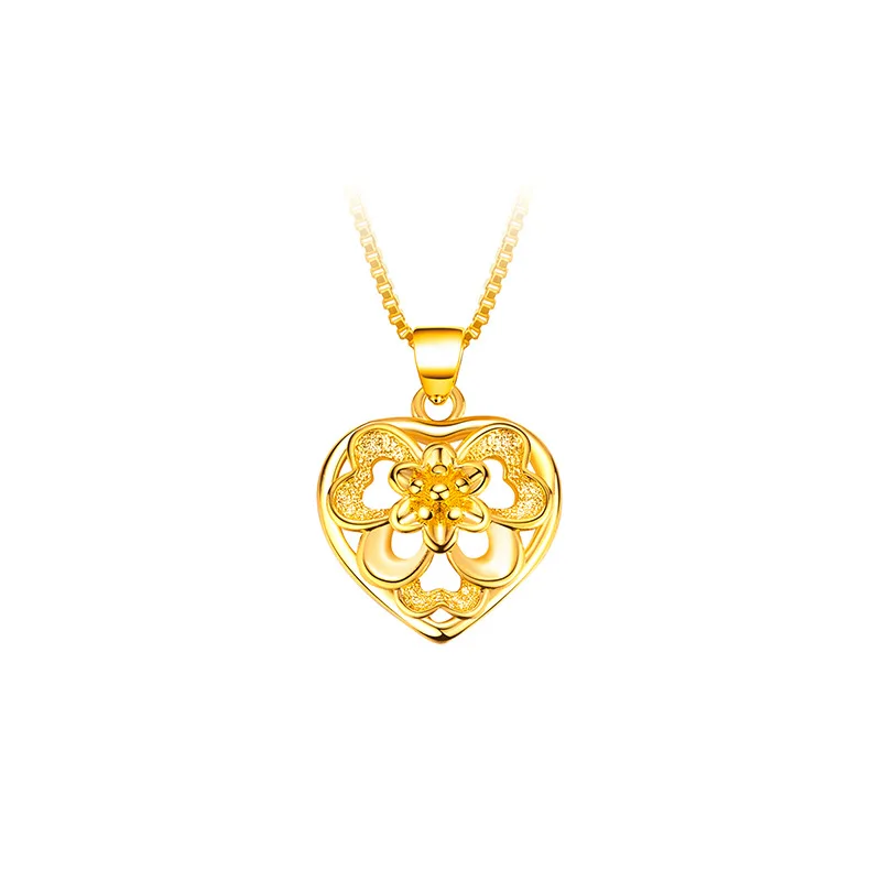 High-quality AU9999 necklace 24 real gold fashion love flower collarbone chain women's pendant jewelry