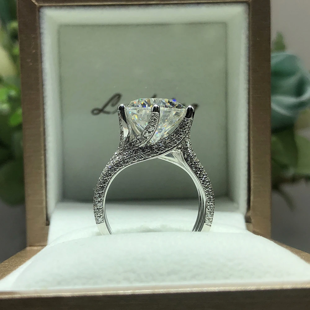 KNOBSPIN D Warna Cincin Moissanite S925 Perak Murni Berlapis 18K Emas Putih Cincin Keabadian Cincin Pertunangan Pernikahan untuk Wanita