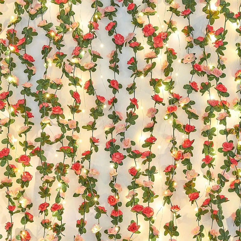 

Artificial Sakura Flowers Vine LED String Lights Wedding Decoration Garden Arch Hanging Home Room Decor Party Garland Ornament