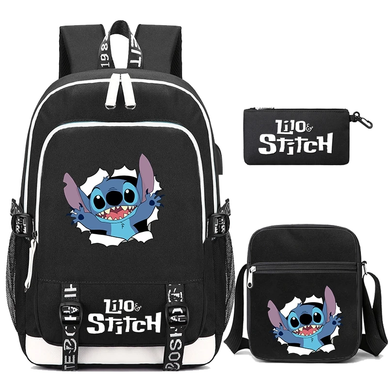 3 sztuk/zestaw plecak z motywem Stitch Disney Lilo dla chłopca dziewczyna z powrotem do szkoły plecak nastoletnie dzieci kreskówka torba studencka z