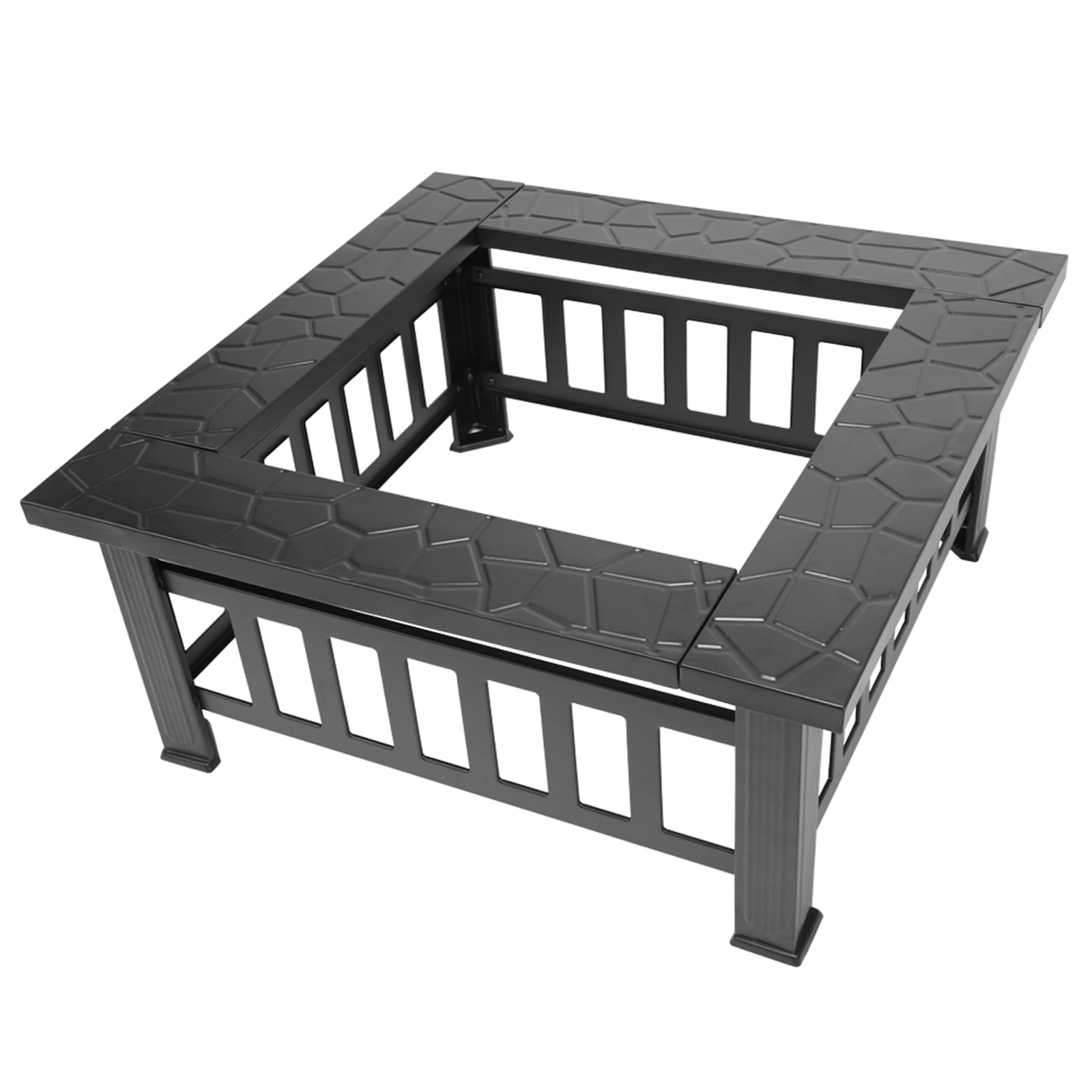 Portable Courtyard Metal Fire Pit with Accessories Heavy Duty Iron Mesh Square Outdoor Heater for Garden Patio Backyard Black