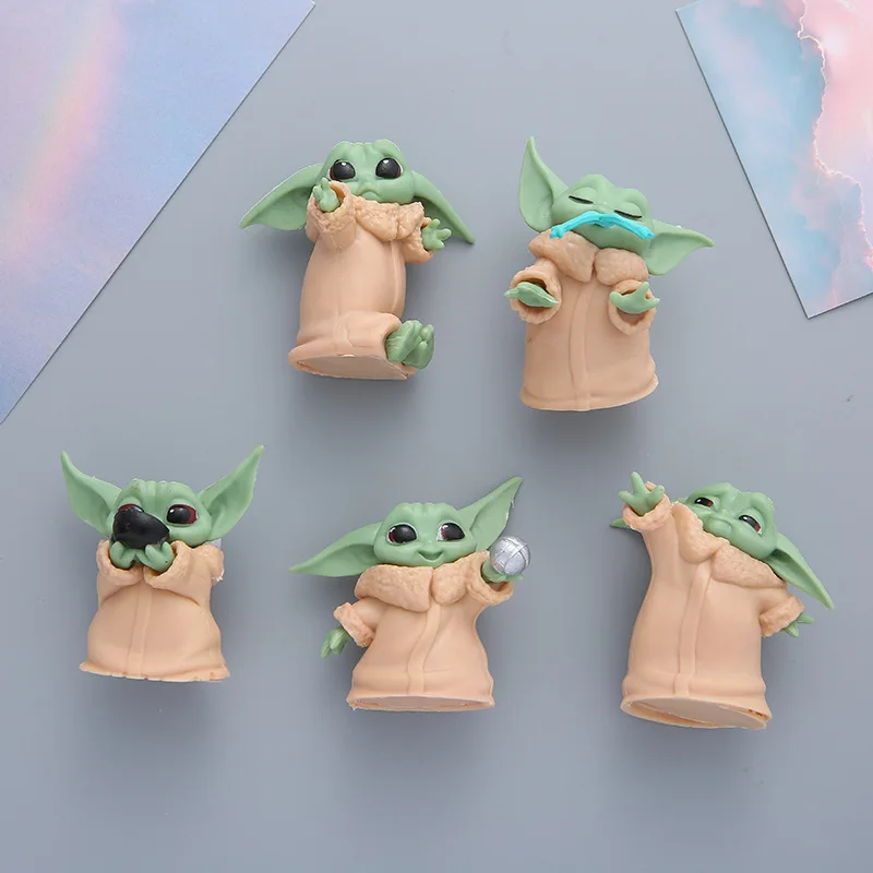 

5pcs/set Baby Yoda 3D Star Wars Refrigerator Sticker Pvc Fridge Magnet Refrigerator Door Decoration The Mandalorian Figure Dolls