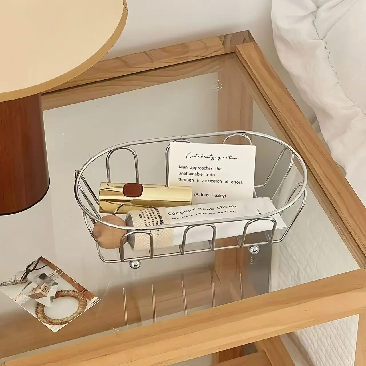 1 قطعة سلة تخزين من الفولاذ المقاوم للصدأ منظم متعدد الأغراض للملحقات ومستحضرات التجميل والزينة والمكتب ودعائم الصور وسلال الرف