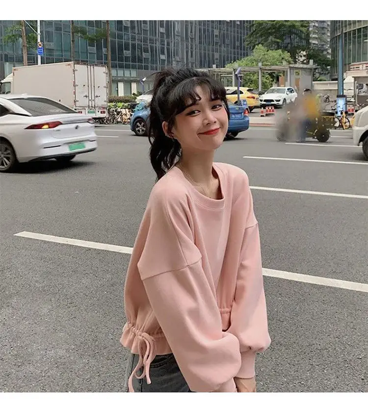 Damen-Sweatshirts, koreanische Kleidung, übergroß, Frühling, schöne Sportbekleidung, Crew Basic, lustig, Multi-Style, niedlich, Rundhalsausschnitt, grafisch