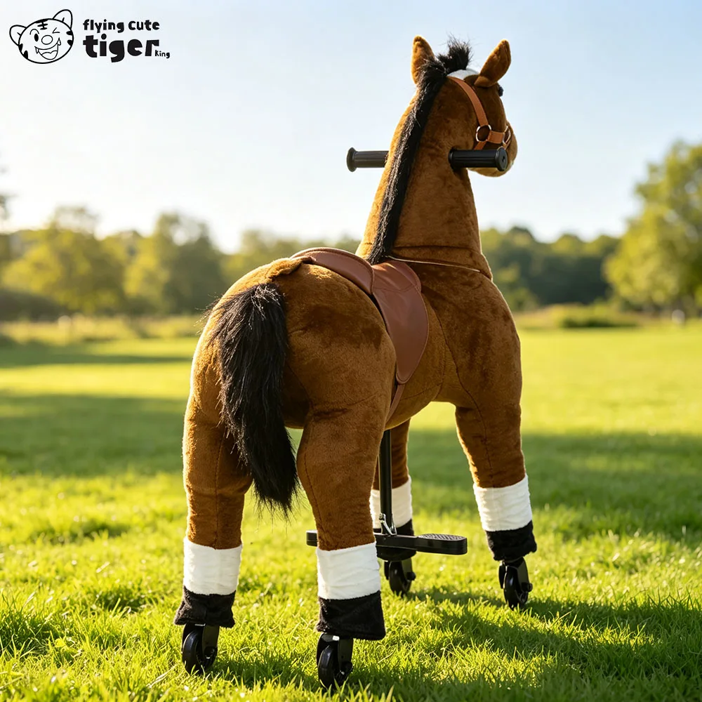 Small Brown Pony Popular Model Realistic Riding Horse Rocking Horse Toy Rocking Chair Soothing Rocking Horse with Saddle Plush Toy Rocking Horse Doll Toy Car Horse Riding Toy