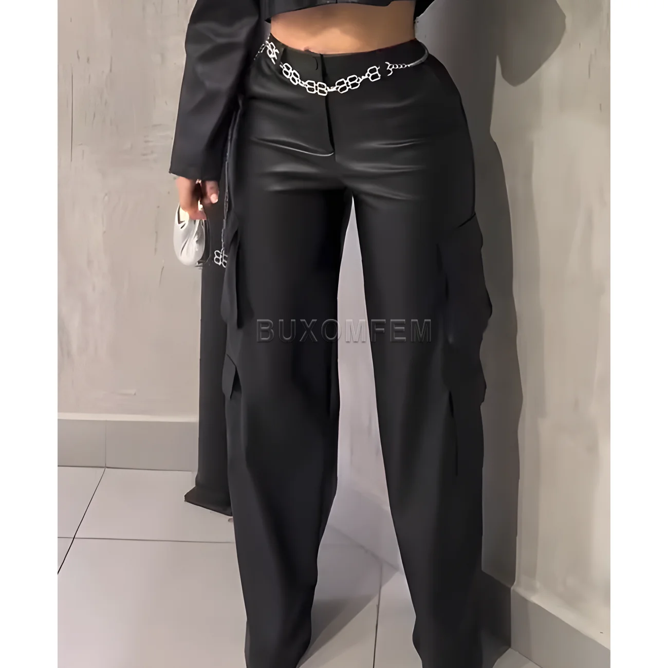 

Женские стильные широкие кожаные брюки, свободные стильные длинные брюки высокого качества, женская верхняя одежда, прямые брюки-карго с запахом бедер