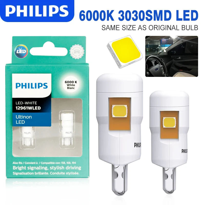 فيليبس Ultinon Pro12961 LED T10 W5W 6500K أبيض بارد نمط جديد سيارة الداخلية/وقوف السيارات ضوء بدوره إشارات مصابيح 11961CU31B2 ، زوج