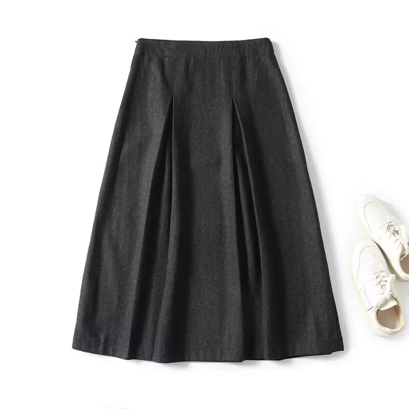 

Dave&Di Office Lady Skirt Woman Clothing Faldas French Vintage Pleated Midi Skirt Winter Woolen High Waisted Skirts Women