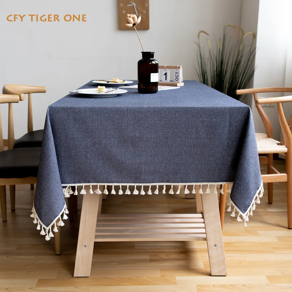 Nordic Navy Solid Tablecloth Antifouling Rectangular Tablecloth Washable and Oil Resistant Coffee Table Mat Table Cover