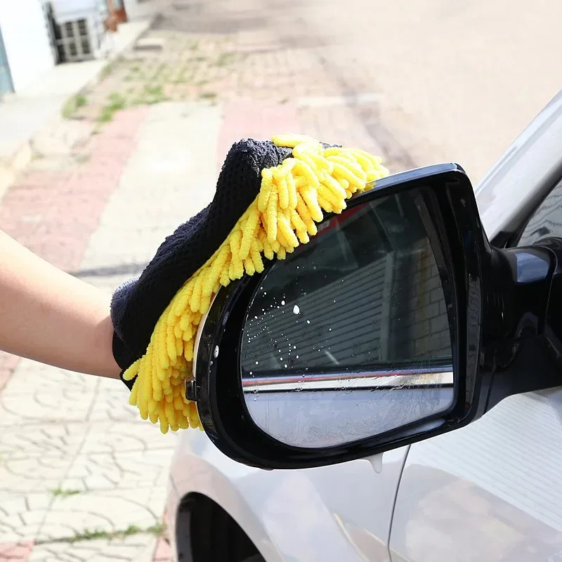 1/2PCS Waterproof Car Wash Gloves Thickened Car Ultra Fine Fiber Chenille Gloves Brushed Car Care Waxed Double Sided Gloves