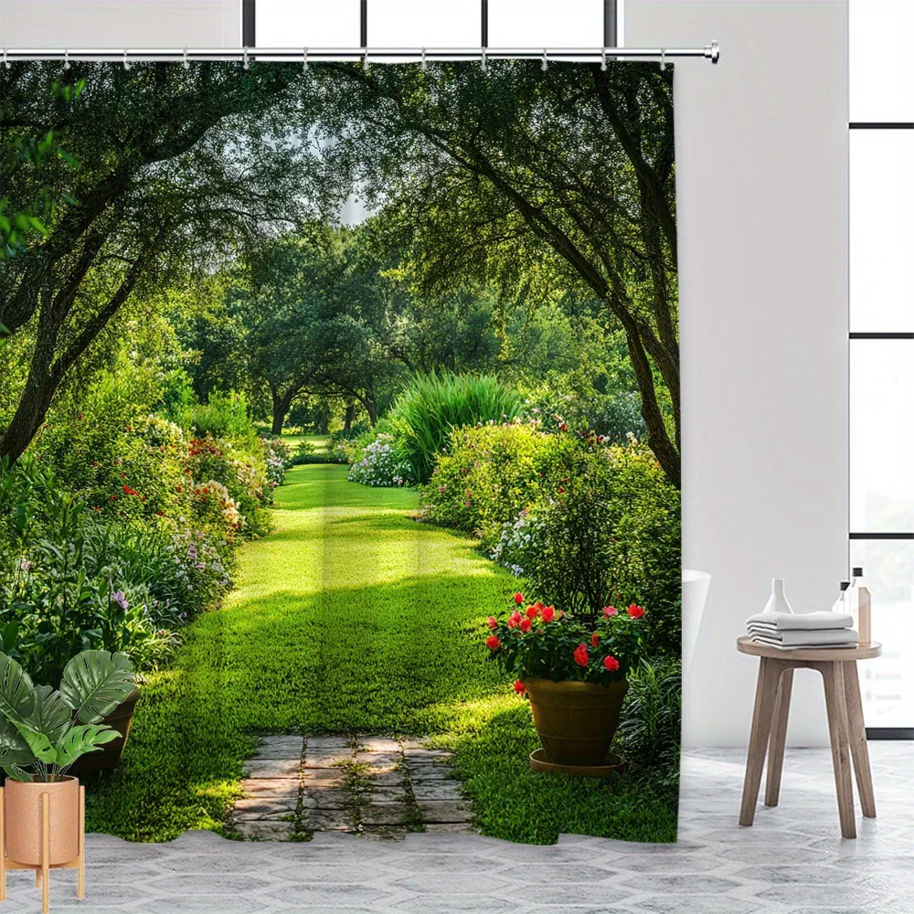 Waterproof Garden Shower Curtain Liner Nature Greenery Tropical Forest Print Bathroom Shower Curtain Decor Lush Green Shower