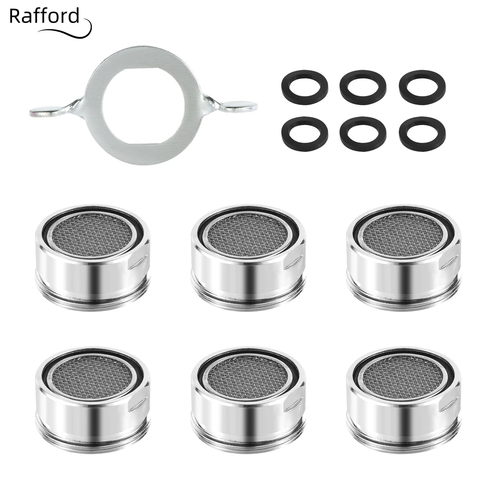 7-teilige Wasserhahnbelüfter mit Dichtungsscheiben und Schraubenschlüssel, Waschbecken-Wasserhahn-Ersatzbelüfter, Filterteile für Badezimmer, Küche, Zuhause