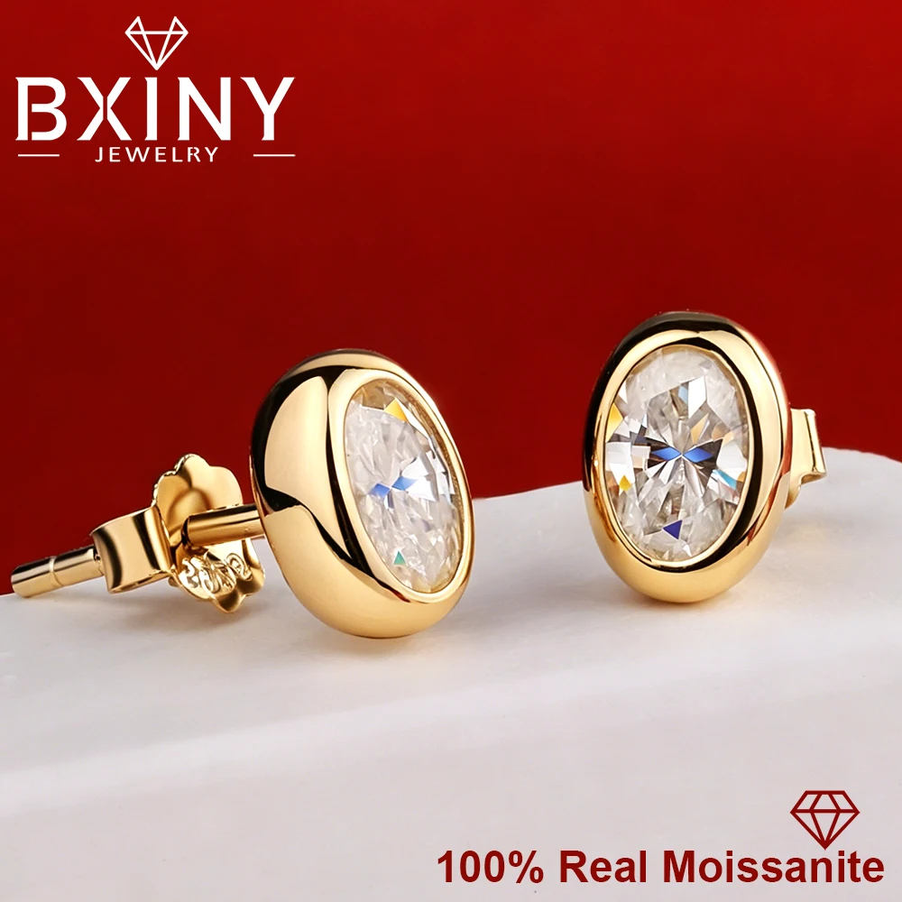 

BXINY Bezel Set 0.5CT Oval Cut Moissanite Stud Earrings 100% S925 Silver Certified Diamomd Ear Studs for Women Gift Fine Jewelry