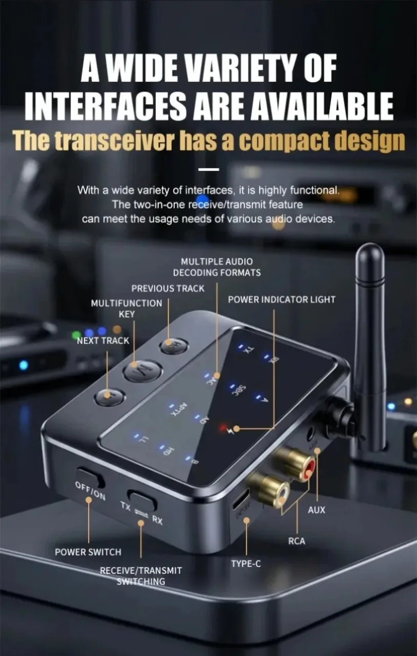 Portable Bluetooth Audio Transmitter Receiver Type-C Power Supply Clear Sound For Home Office Travel Audio Connection Solution