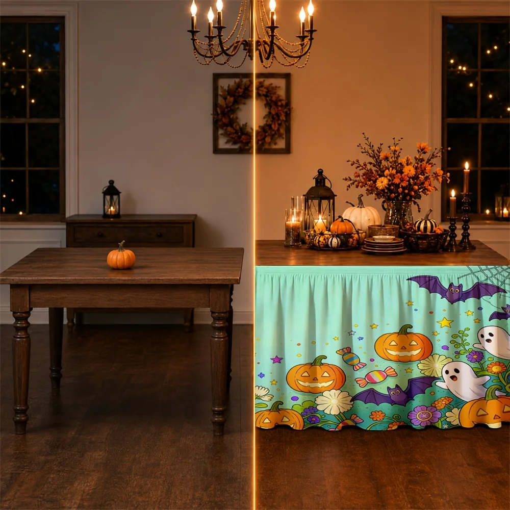 1 piece of Halloween table skirt - printed - festive - mysterious - playful - amusing - decorative for the dining tablezyc