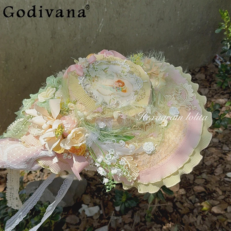 

Flower Lolita Cla Series French Hat for Women Pastoral Mori Girl Straw Sun Hat Female Japanese Style Bnt Floral Lolita Hats