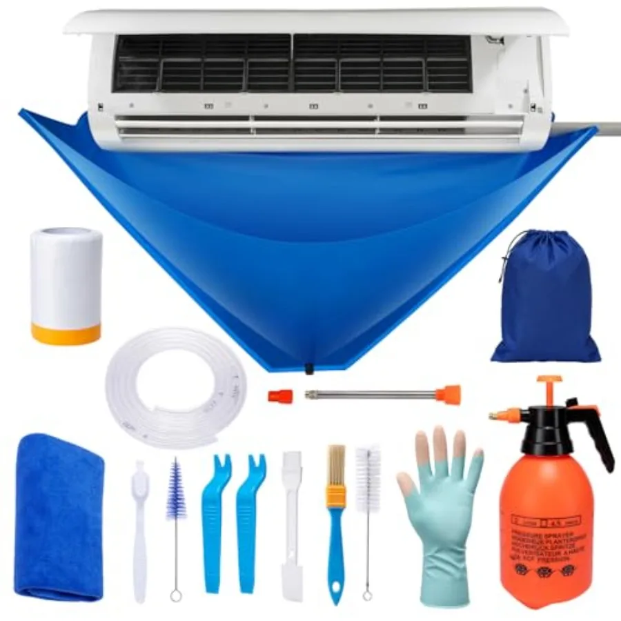 

17pcs Mini Split Cleaning Kit Waterproof AC Storage Bag Air Conditioner Cleaning Cover Kit 2L High Pressure Sprayer HAVC Cleani