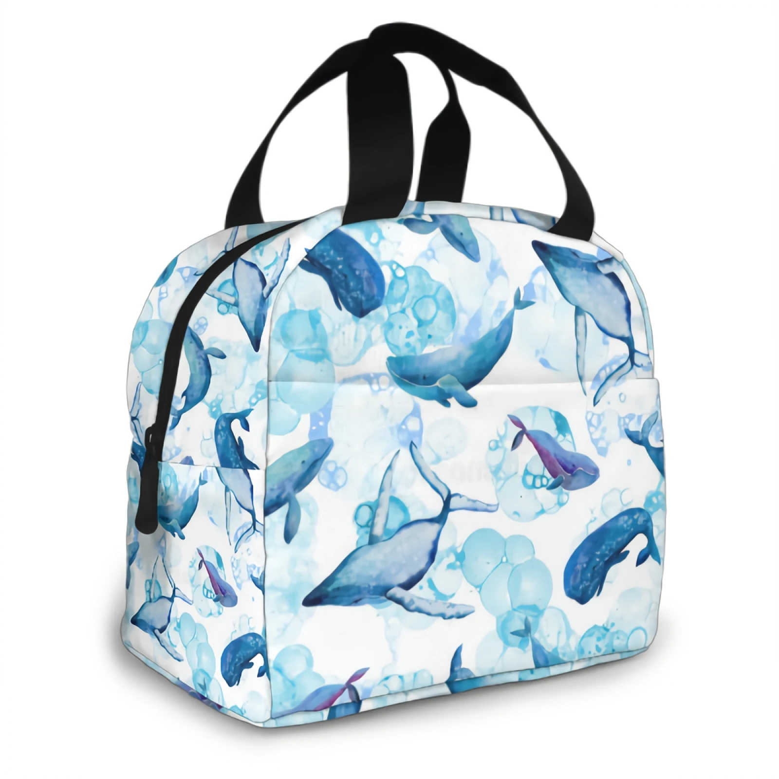 Wildlife Big Blue Whales Lunch Bag Adult Tote Bag Reusable Lunch Box Container For Women Men School Office Work