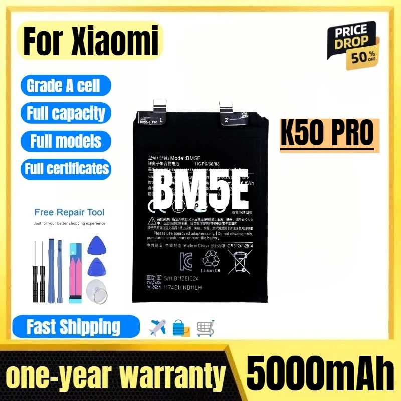 

BM5E for Xiaomi K50 PRO Phone Battery High Quality High Capacity Battery Replacement Bateria Grade A Cell with Tools