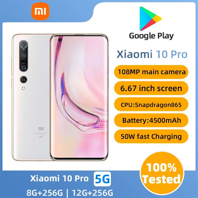 Xiaomi Mi 10pro 5G Android 6.67 inch Qualcomm Snapdragon 865 RAM 12GB ROM 256GB used phone