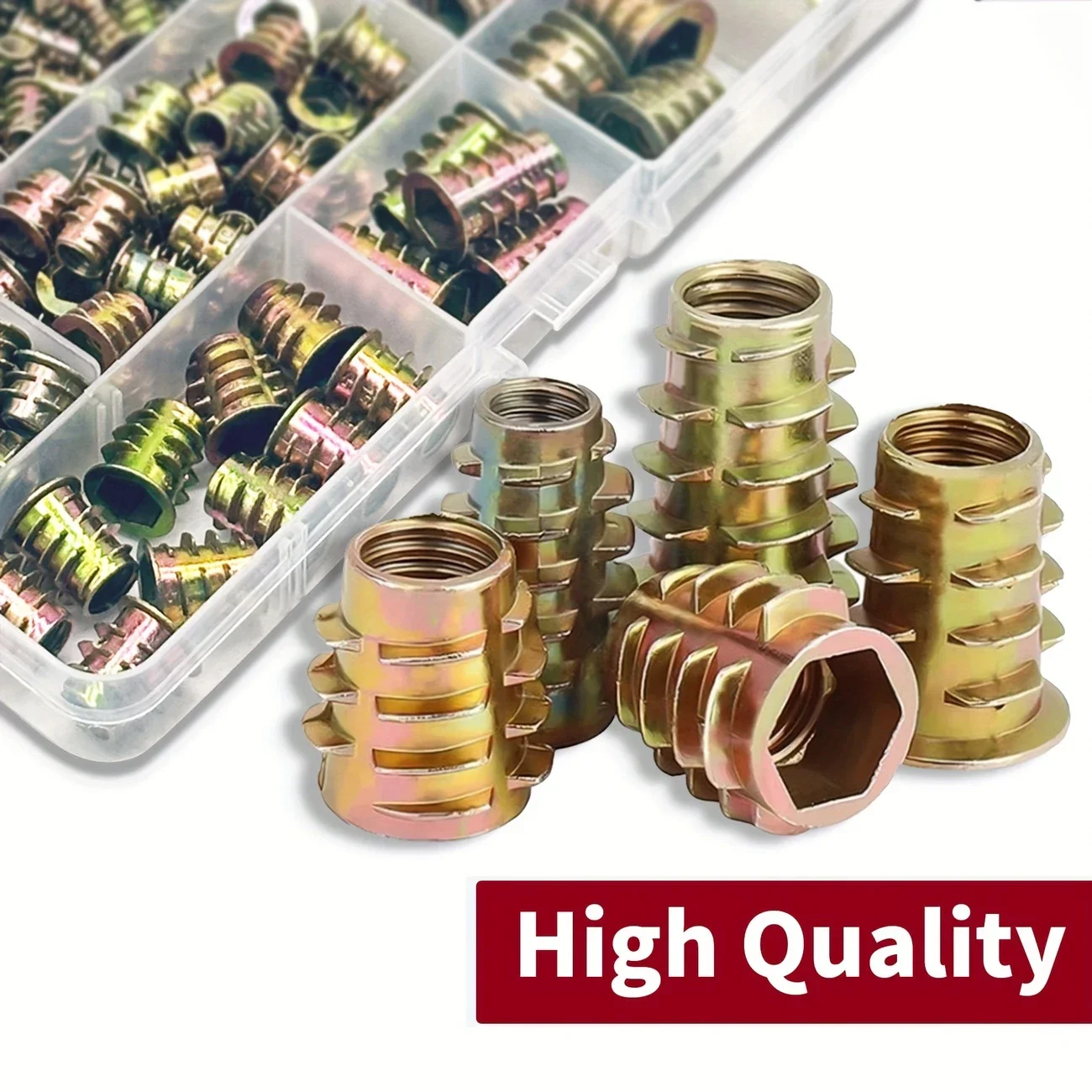 130Pcs Hex Socket Threaded Inserts Nuts Set Screw-in Furniture Insert Nuts Wood Fasteners Assortment Kit