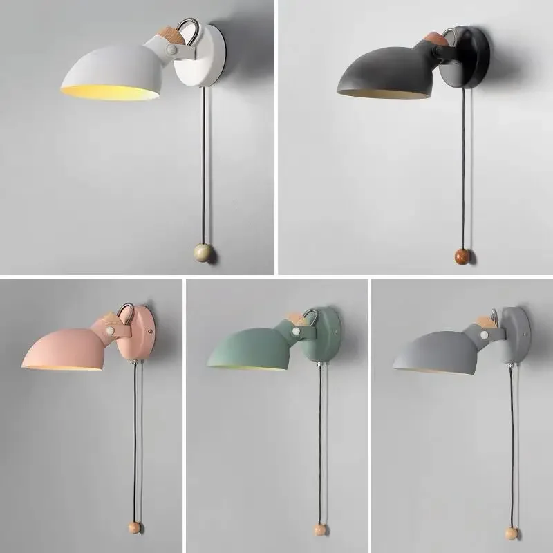 

Wall Lamp Bulb Wall Light with Pull Chain Switch Matte Metal Directional Wall Lamp for Bedside Living Room Hotel Home Decor