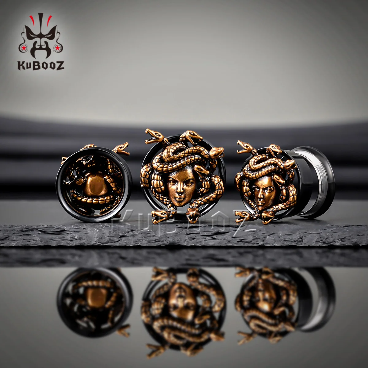 KUBOOZ Medusa Ear Tunnels Plugs Gauges Expander Snake Stretchers Stainless Steel Piercing Jewelry 2PCS