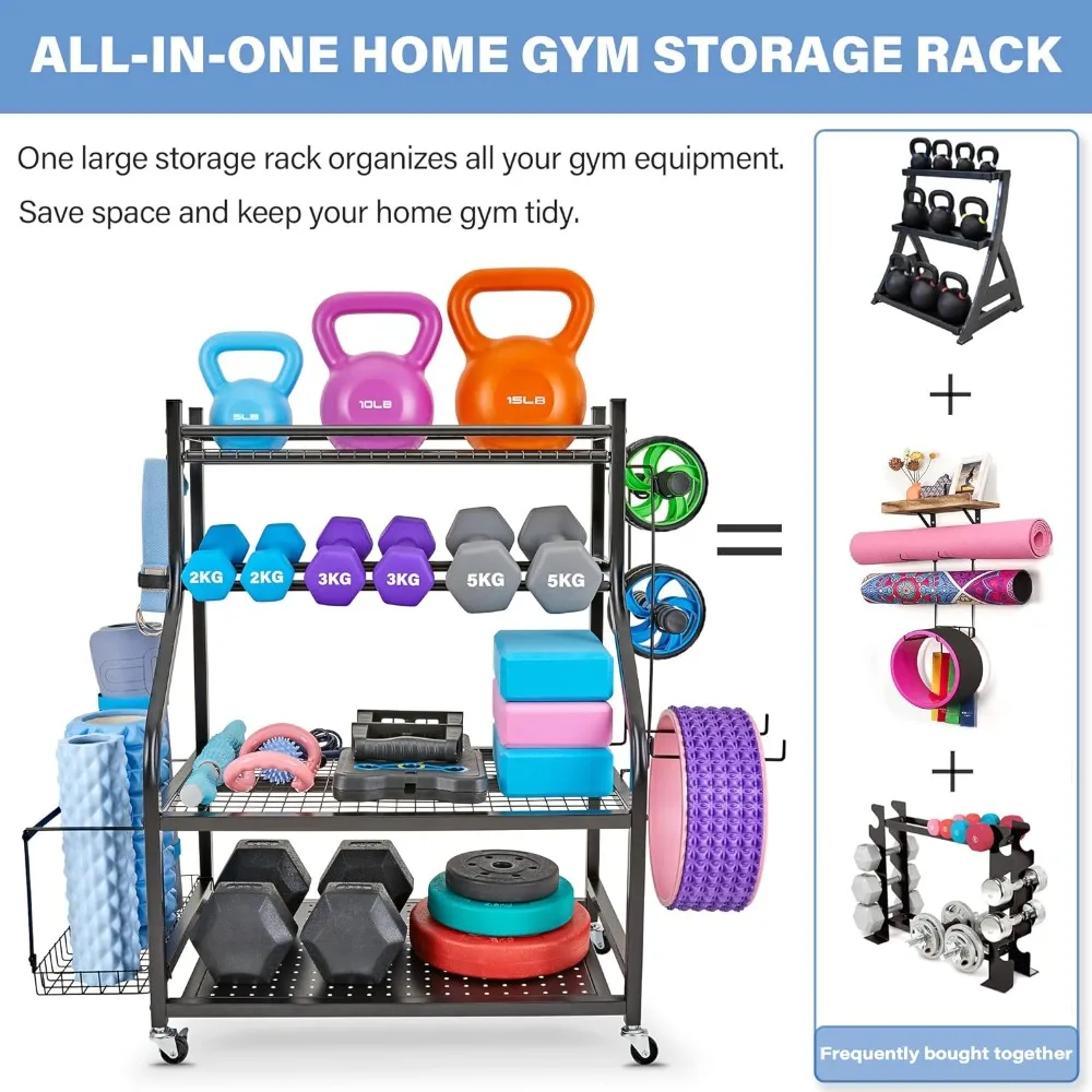 Dumbbell Rack, Yoga Mat Storage Rack - Weight Rack for Dumbbells, Home Gym Storage Rack for Yoga Mat, Dumbbells and Kettlebells