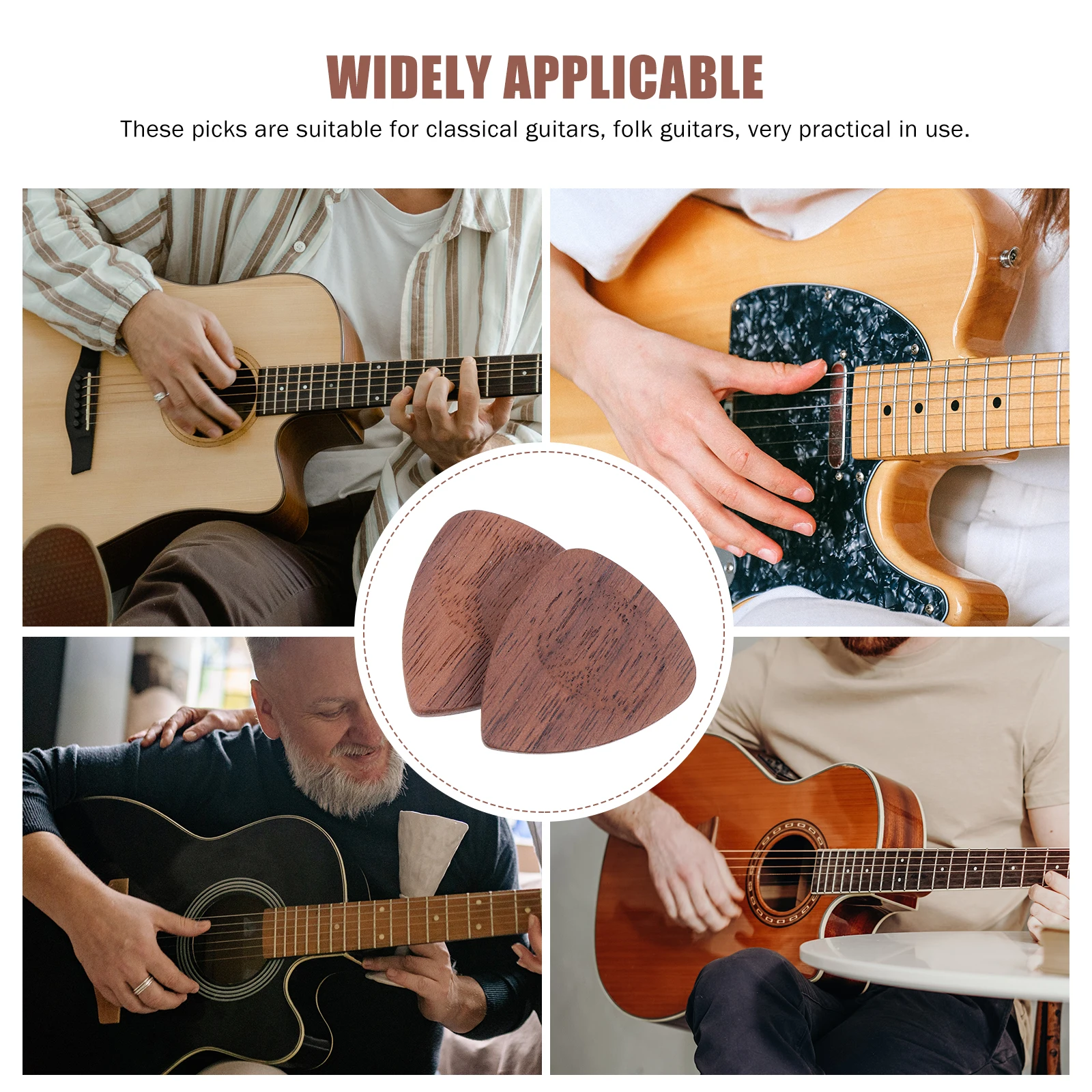 

2pcs Wood Guitar Picks Durable Comfortable Black Walnut Folk Guitar Plectrums Compact Easy to Carry Store Safe