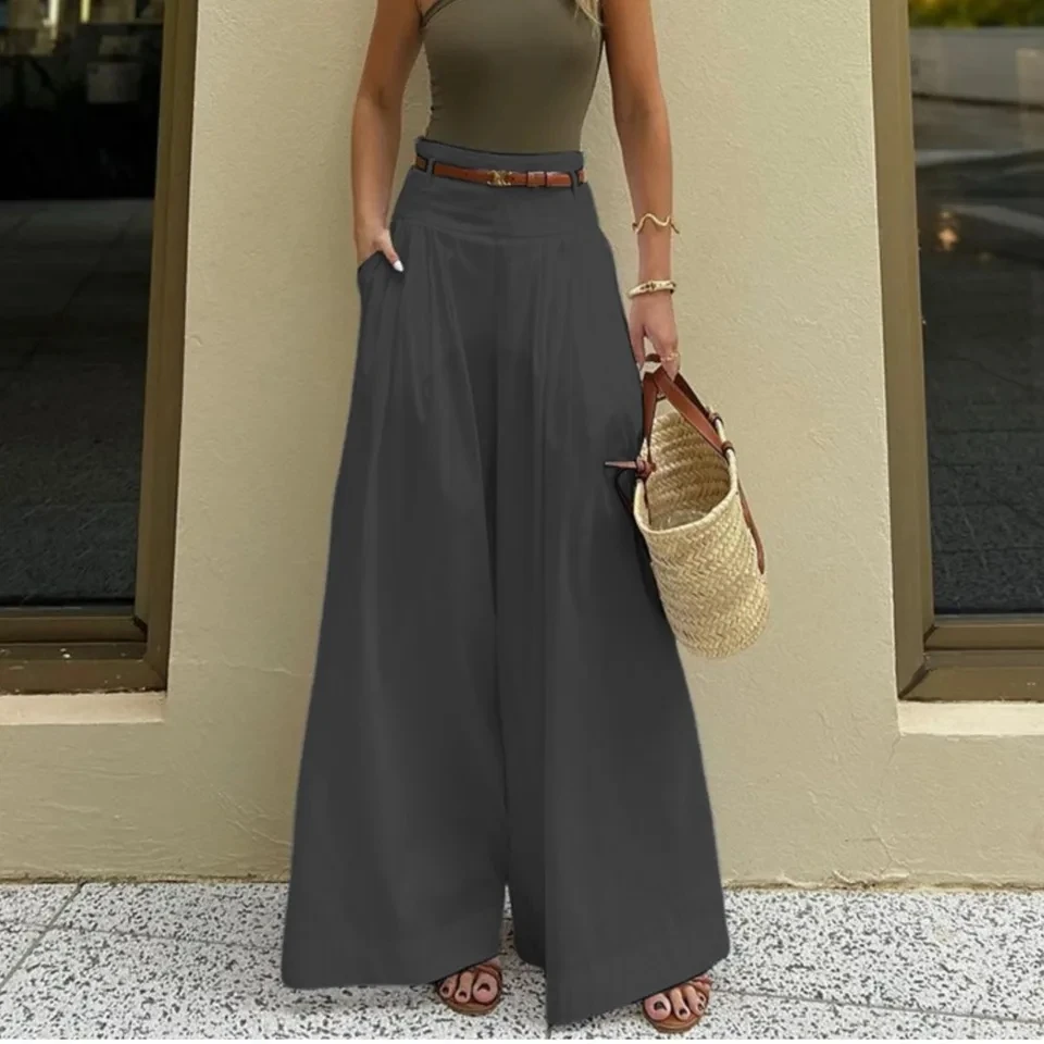 

New Fashion High Waisted Wide Leg Trousers For Women's Spring And Autumn White Versatile Pocket Wide Leg Long Pants Female 2025