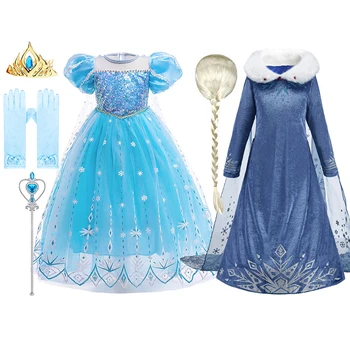 Disfraz de Reina de la nieve para niños, disfraz de Elsa para actuación, disfraz de lentejuelas, fiesta de princesa para niñas, vestido elegante de fantasía para Halloween