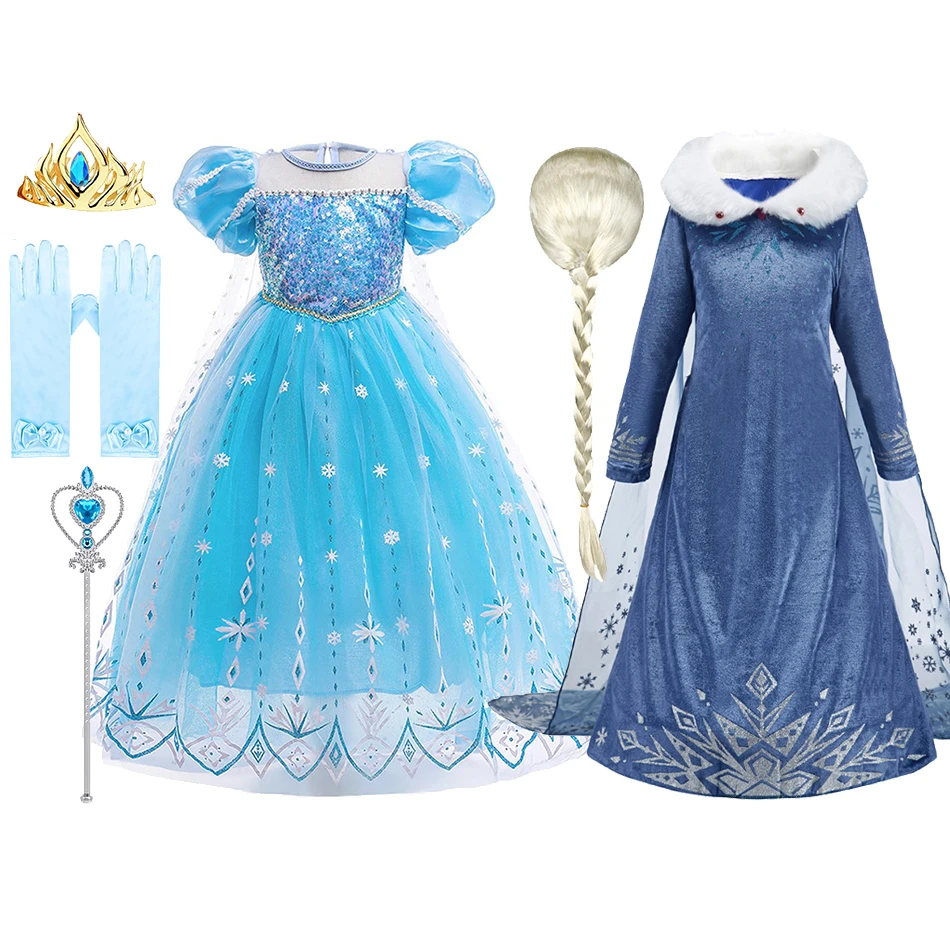 Kostium królowej śniegu dla dzieci dla dzieci Elsa Cosplay wydajność cekiny przebranie dziewczyny księżniczka impreza elegancka fantazyjna sukienka na Halloween