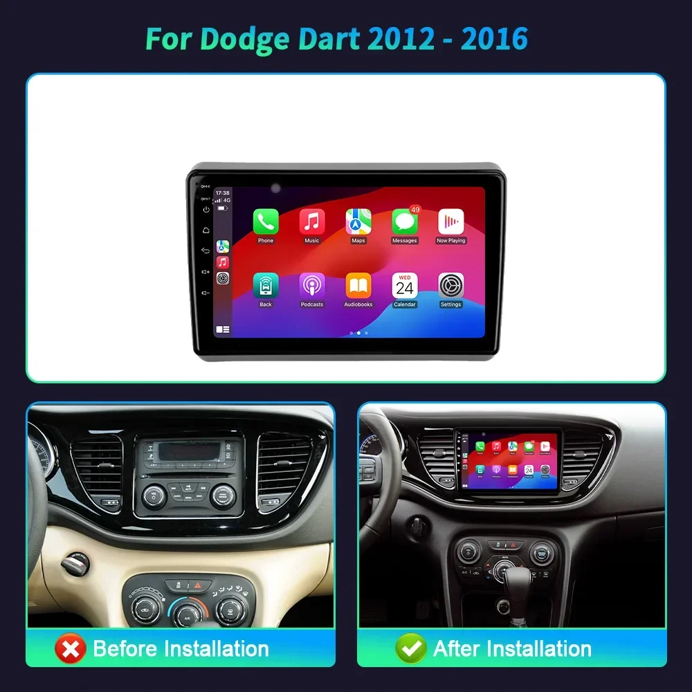 Voor Dodge Dart 2012-2016 Android 14 Auto Auto Radio Multimedia 4G GPS Navigatie Draadloze Bluetooth CarPlay touchscreen Stereo