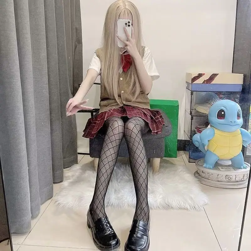 JK 메쉬 레깅스 다이아몬드 그리드 디자인 망사 팬티스타킹 고탄력 파티 바텀 삭스 밀레니엄 소녀 의류 액세서리