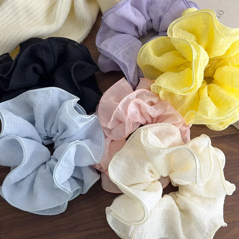 האביב צבע מוצק ruffles handscrunchies עבור נשים בנות שיער מתוק חבל רצועה גומי אביזרי אופנה