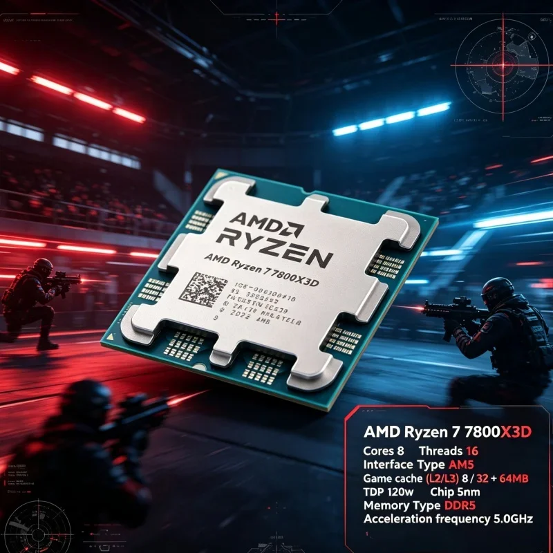AMD Ryzen 7 7800X3D Streaming Gaming CPU 8 Core 16 Thread 5.0GHz 96MB 3D V-Cache AM5 Desktop Processor Radeon Graphics