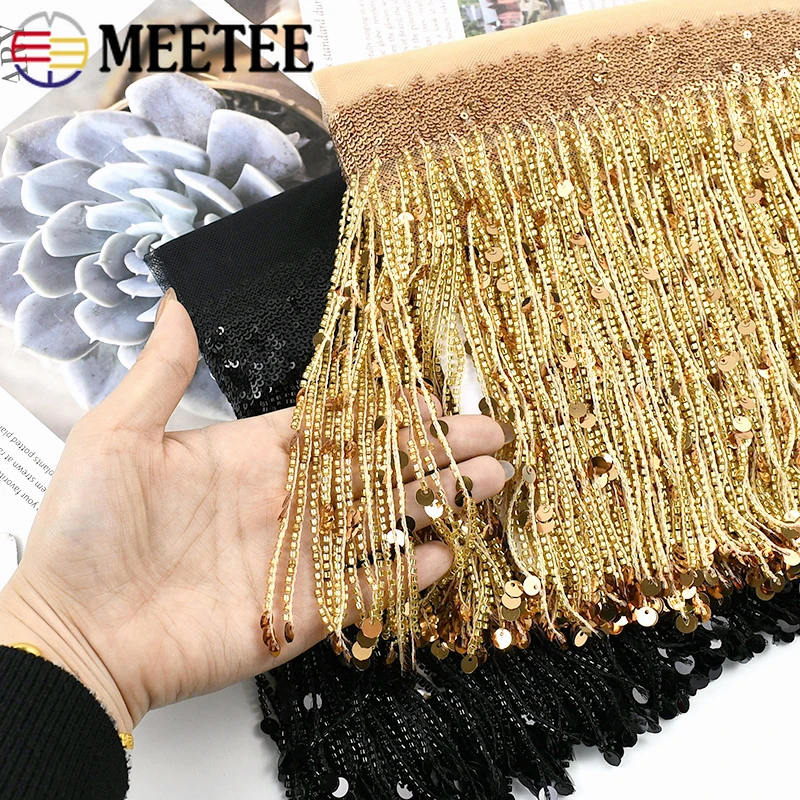 

1-4Meter(1Roll=4M) 20cm Sequins Fringe Tassels for Curtain Latin Dress Beaded Lace Trim Decor Tassel Fringes Sewing Accessories