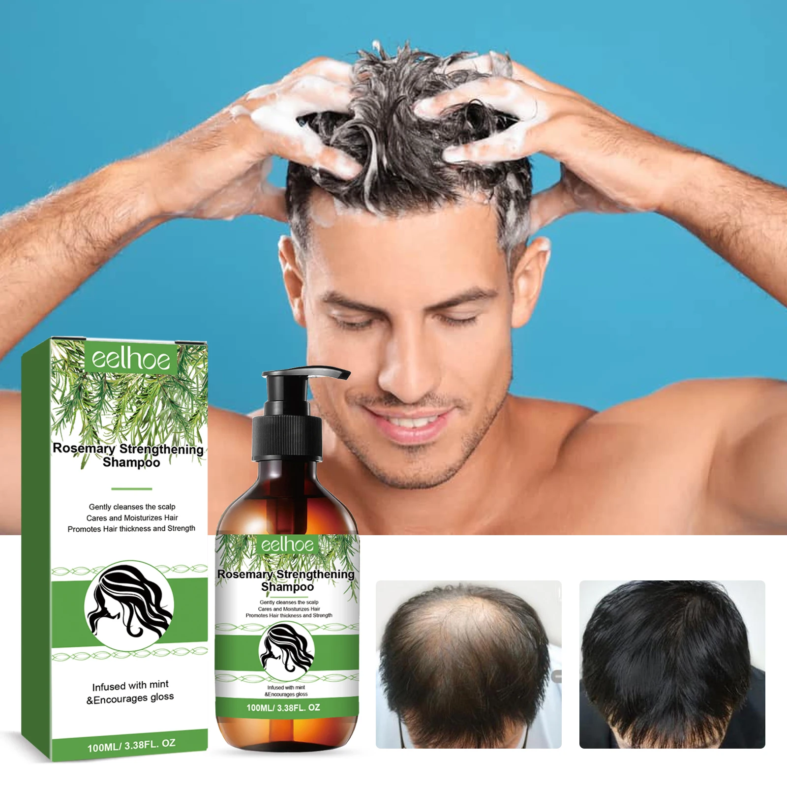 Eelhoe Shampoo al rosmarino per capelli più spessi e più pieni massaggio detergente profondo Shampoo balsamo idratante per capelli del cuoio capelluto