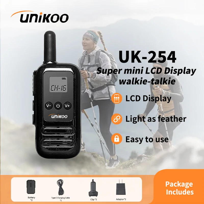 

UNIKOO UK254 2 pcs Mini Portable Two Way Radio LCD Display PMR FRS Handheld Radio Comunicador Long range Kids Walkie Talkies