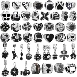 2024 New Black Series Ball Flower Charm Beads Fashion Pendant Alloy Bead String Accessories For Pandora DIY Jewelry Making Gift