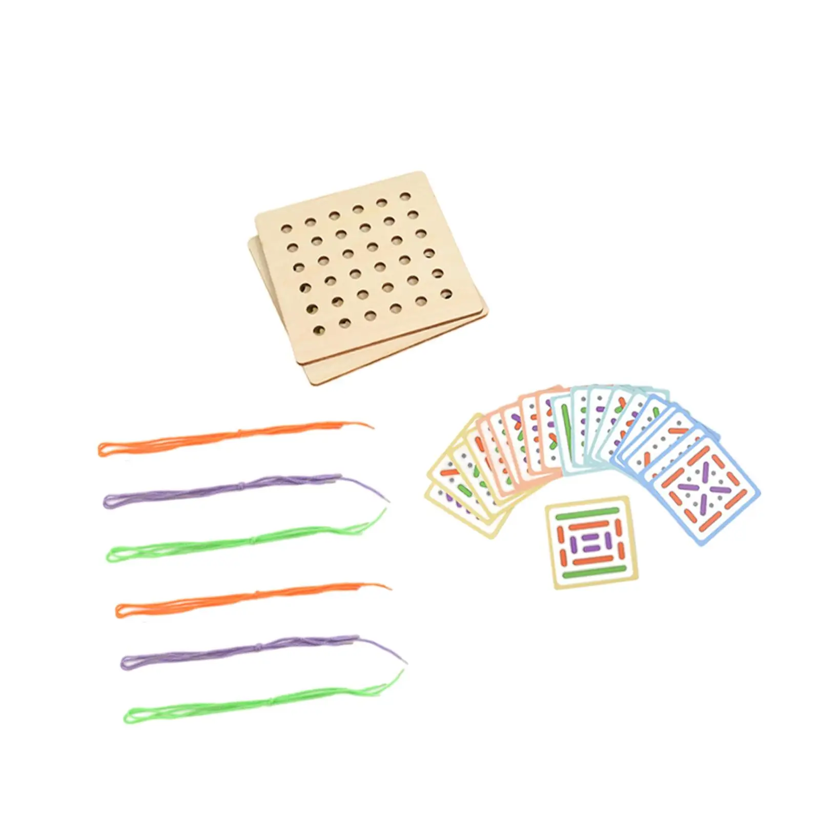 Montessori Wooden Threading Game for Kids Pattern Stringing Rope Toy Early Education Puzzle with 20 Cards for Coordination