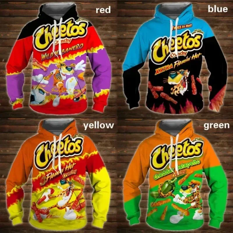 Sudadera con capucha de dibujos animados en 3D Cheetos Food, sudadera con capucha, jersey de manga larga para hombres y mujeres, sudaderas con capucha gráficas Haikyuu de gran tamaño
