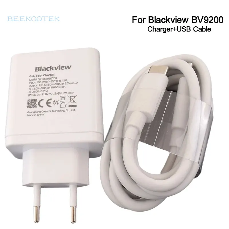 Original New Blackview BV9200 GaN Fast Charger EU Plug Travel Adapter TPYE-C USB Cable Data Line For Blackview BV9200 Smartphone