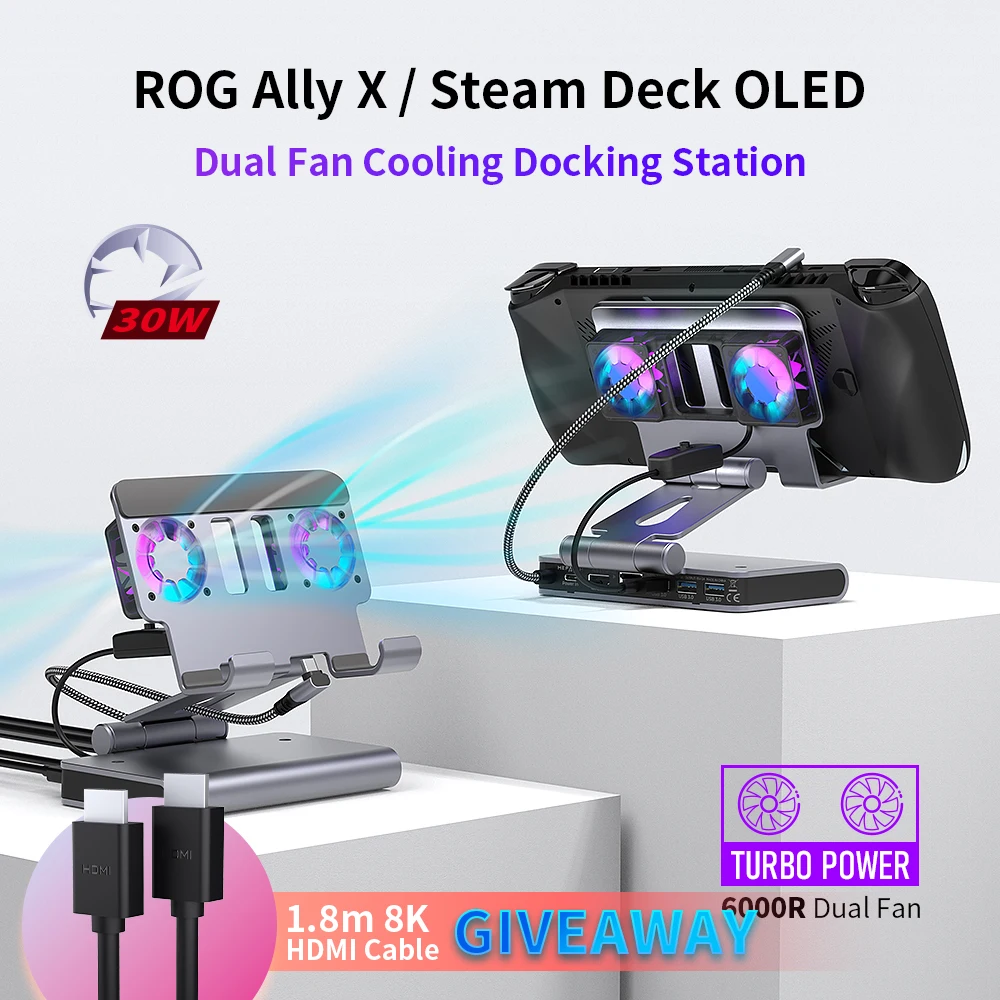 ROG Ally X Docking Station Dual Fan Cooling Ally 30W Turbo Mode for LEGION Go Fan Cooling Docking 4K PD100W Switch OLED Docking