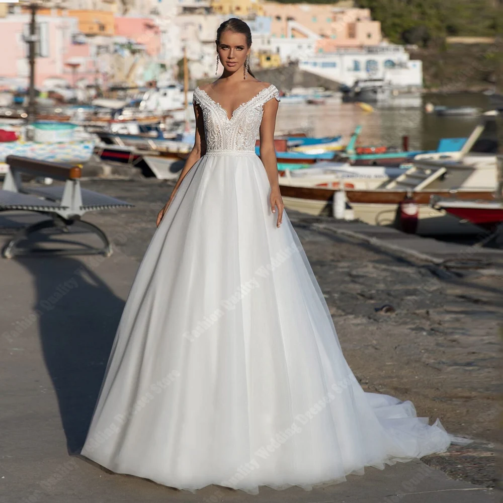 

Charming A-Line Wedding Dresses for Women Exquisite Lace Applique Tulle Ball Gown Shiny Plus Size Vestidos De Novia Customized