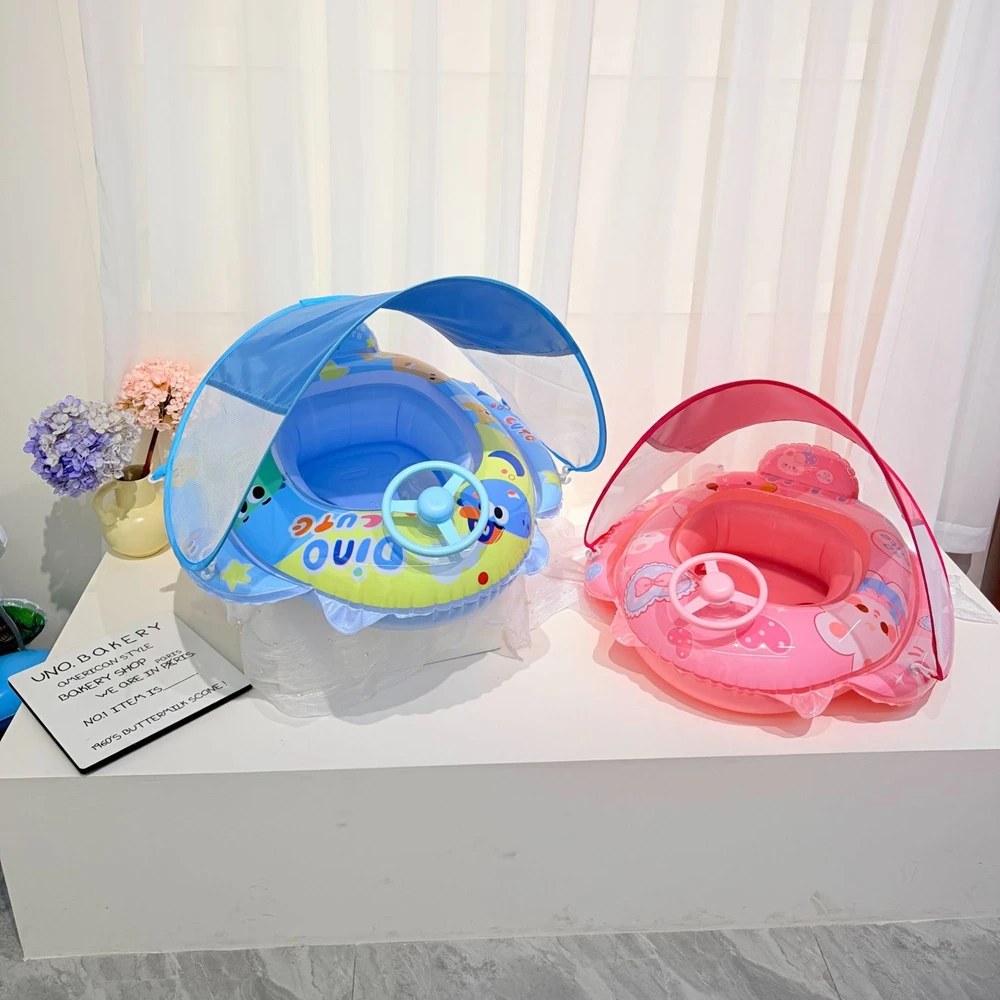 

Inflatable Swim Seat Cartoon Ride a boatPool Float with Steering Wheel Ride-on Pool Float PVC Water Summer Beach boat